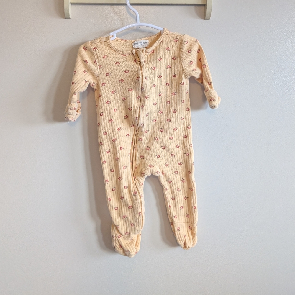 Charming Beige Baby Footie with Floral Print